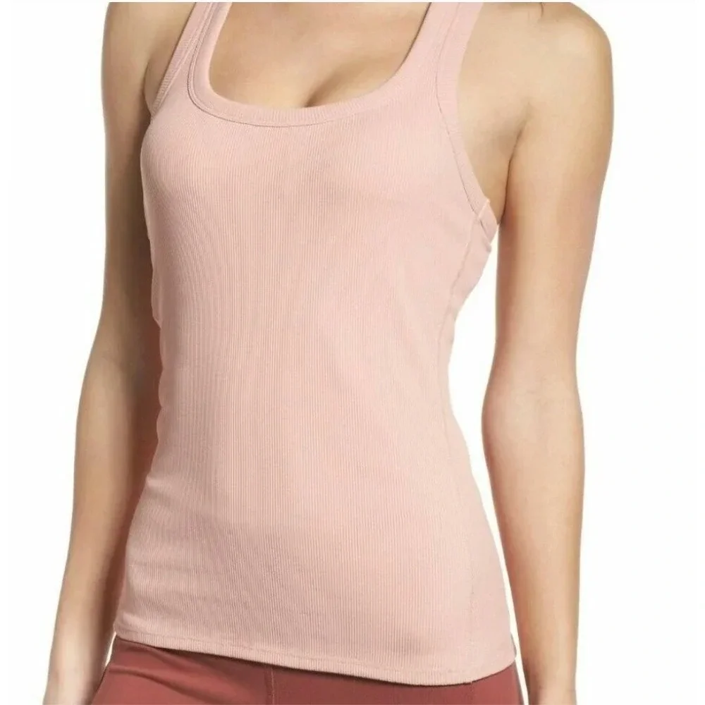Alo Yoga Rib Support Tank Mauve Ribbed Racerback Built In Bra Workout Top, Large